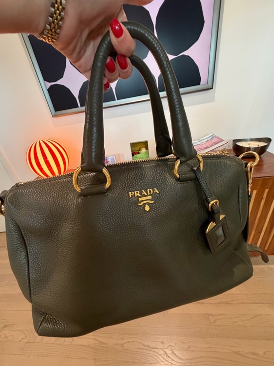 Prada Handbags - Prada Olive Green Leather Top-Handle/Messenger Bag with Gold Hardware